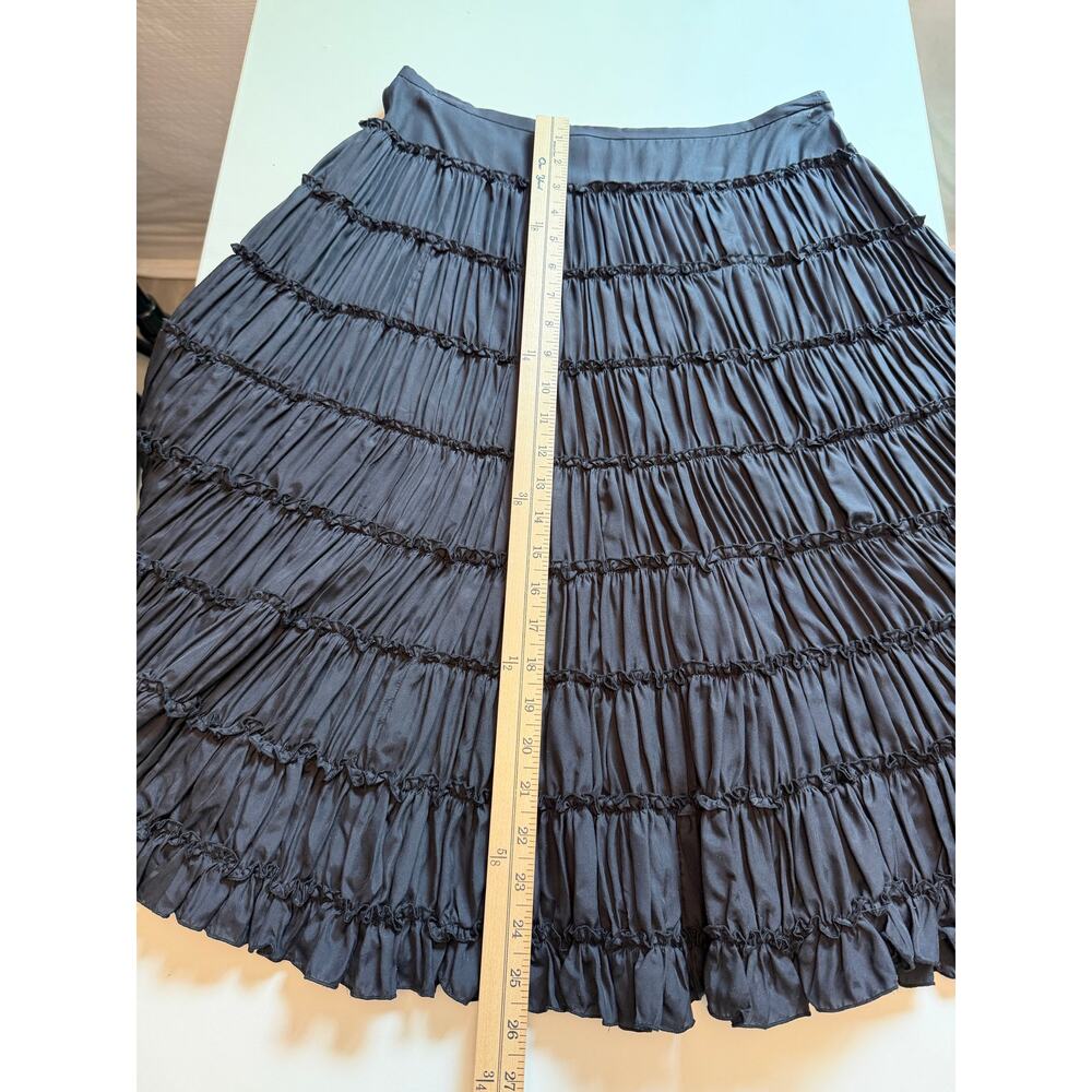 WD-NY Womens 100% Silk A-line Knee Length Skirt Sz 6 Black Ruffle Witchy Goth - Picture 8 of 9